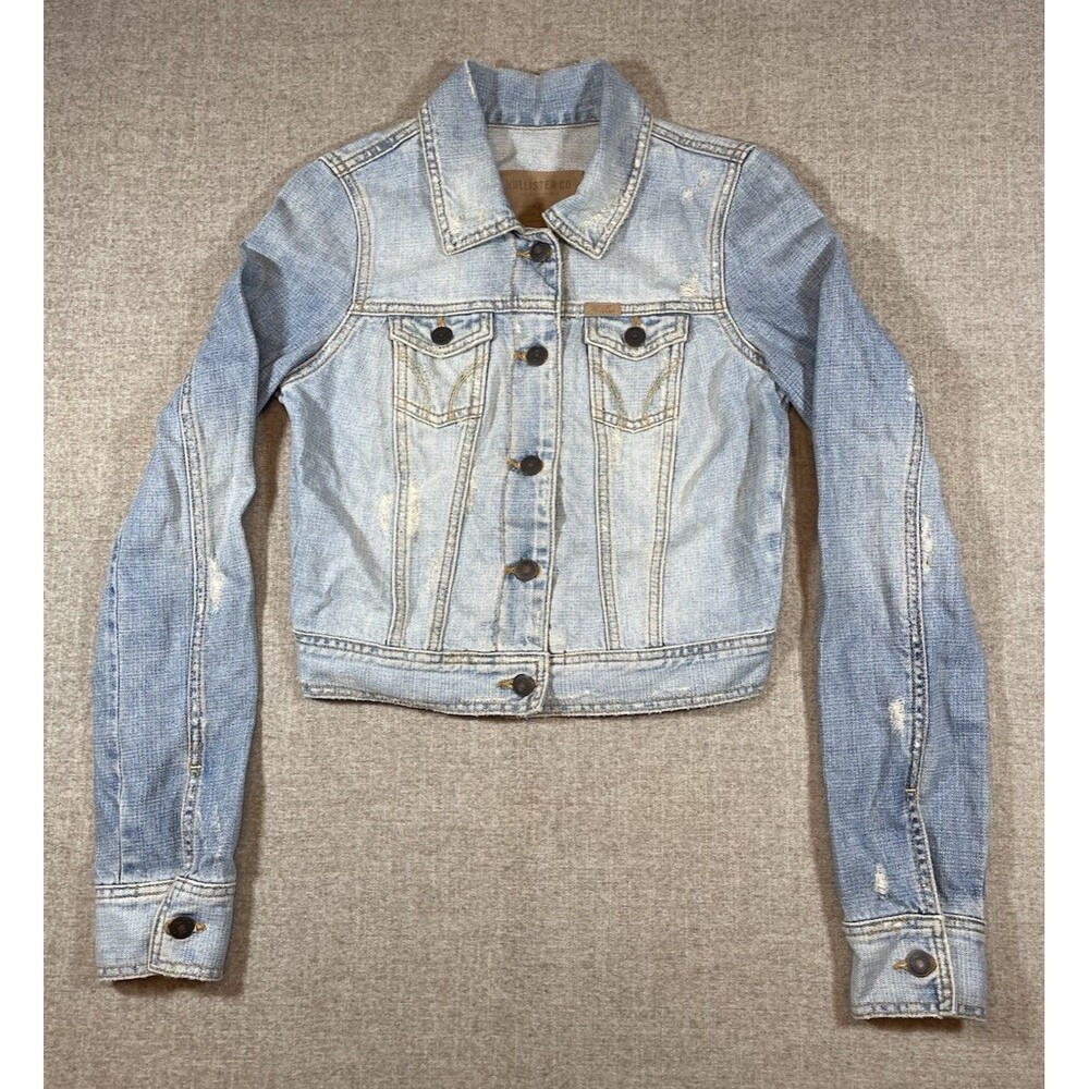 Hollister Denim Jean Jacket NWT Juniors Size Medium Destroyed Distressed Holes